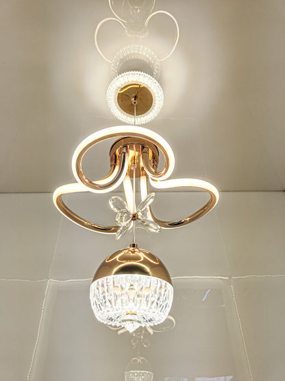 Swanart Modern LED Chandelier with Crystal Pendant - Dimmable Gold Ceiling Light Fixture for Living Room, Dining Room, Bedroom - Swanart