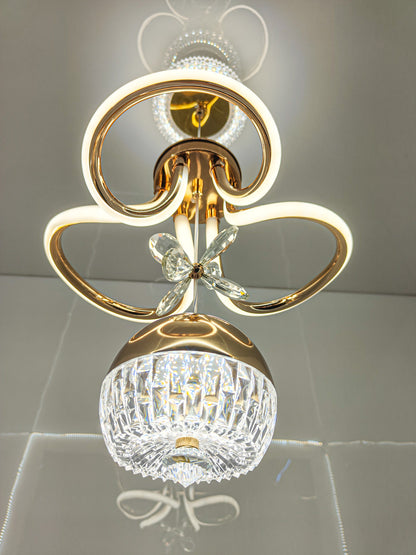Swanart Modern LED Chandelier with Crystal Pendant - Dimmable Gold Ceiling Light Fixture for Living Room, Dining Room, Bedroom - Swanart