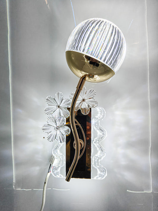 Swanart modern luxury crystal LED wall light with gold finish, floral glass sconce for living room, bedroom, or hallway decor.