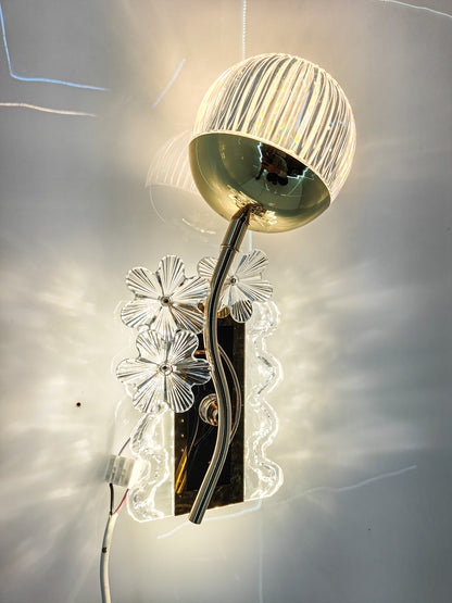 Swanart luxury crystal LED wall light with gold finish and floral glass design, ideal for living room, bedroom, or hallway decor.