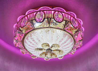 swanart Crystelle Modern Crystal Chandelier, 30cm Ceiling Light Fixture with RGB Color Changing LED, Dimmable, Flush Mount Crystal Lamp for Bedroom, Living Room, Dining Room - Swanart