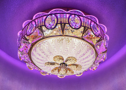 swanart Crystelle Modern Crystal Chandelier, 30cm Ceiling Light Fixture with RGB Color Changing LED, Dimmable, Flush Mount Crystal Lamp for Bedroom, Living Room, Dining Room - Swanart