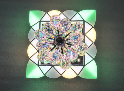 Swanart Dynamic Moving Crystal Flower Chandelier – Multi-Color RGB LED Decorative Ceiling Lamp for Modern Living Rooms & Bedrooms, Enhances Home Ambiance - Swanart