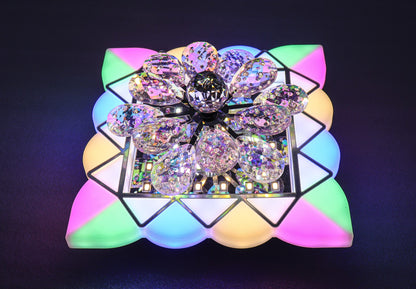 Swanart Dynamic Moving Crystal Flower Chandelier – Multi-Color RGB LED Decorative Ceiling Lamp for Modern Living Rooms & Bedrooms, Enhances Home Ambiance - Swanart