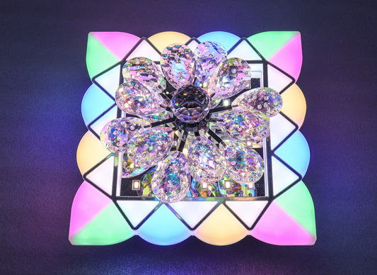 Swanart Dynamic Moving Crystal Flower Chandelier – Multi-Color RGB LED Decorative Ceiling Lamp for Modern Living Rooms & Bedrooms, Enhances Home Ambiance - Swanart