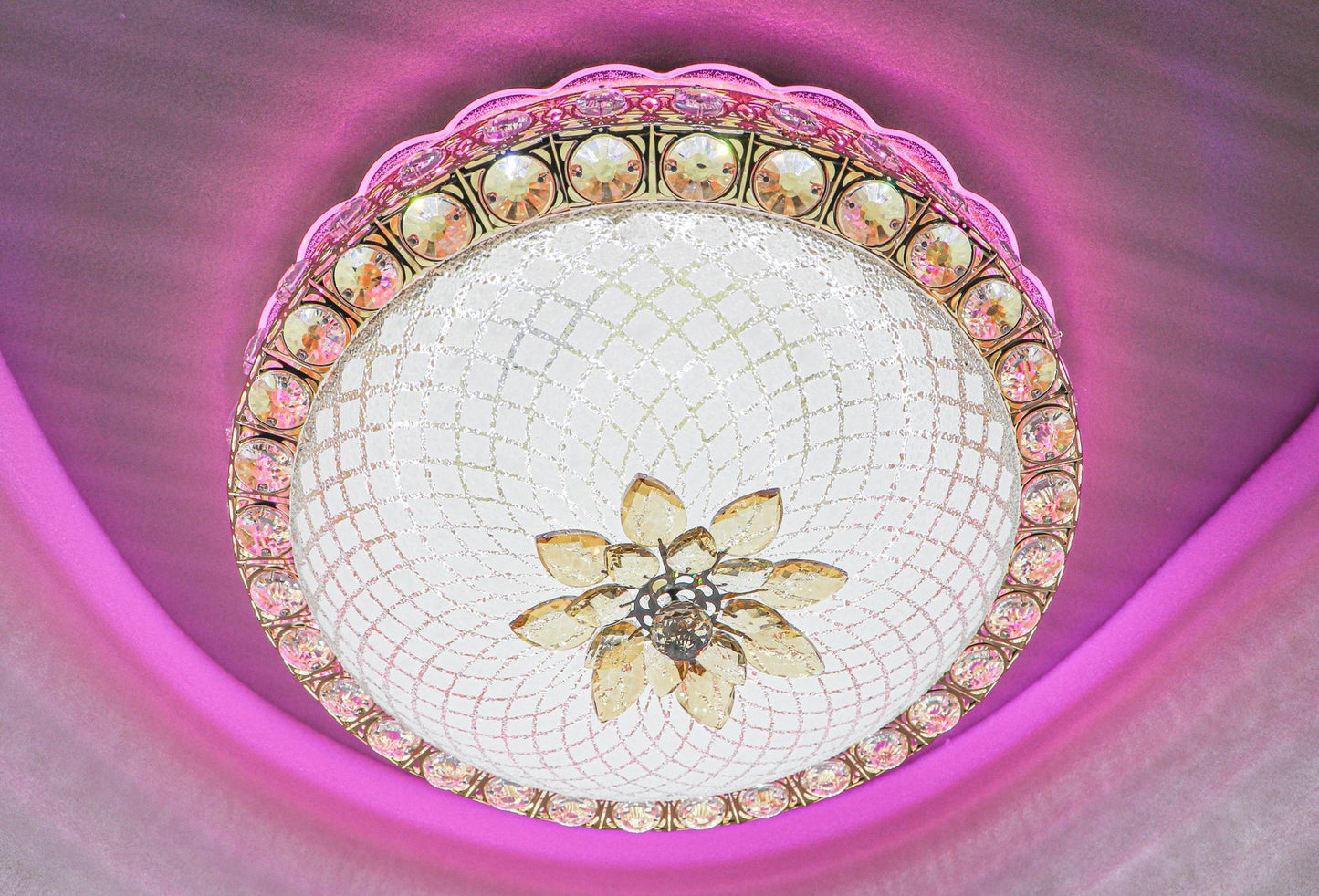 Swanart Etheréa Crystal LED Ceiling Light – 50cm RGB Color-Changing Flush Mount with Remote Control & Bluetooth Music System – Luxurious Glass, Crystal, and Metal Design - Swanart