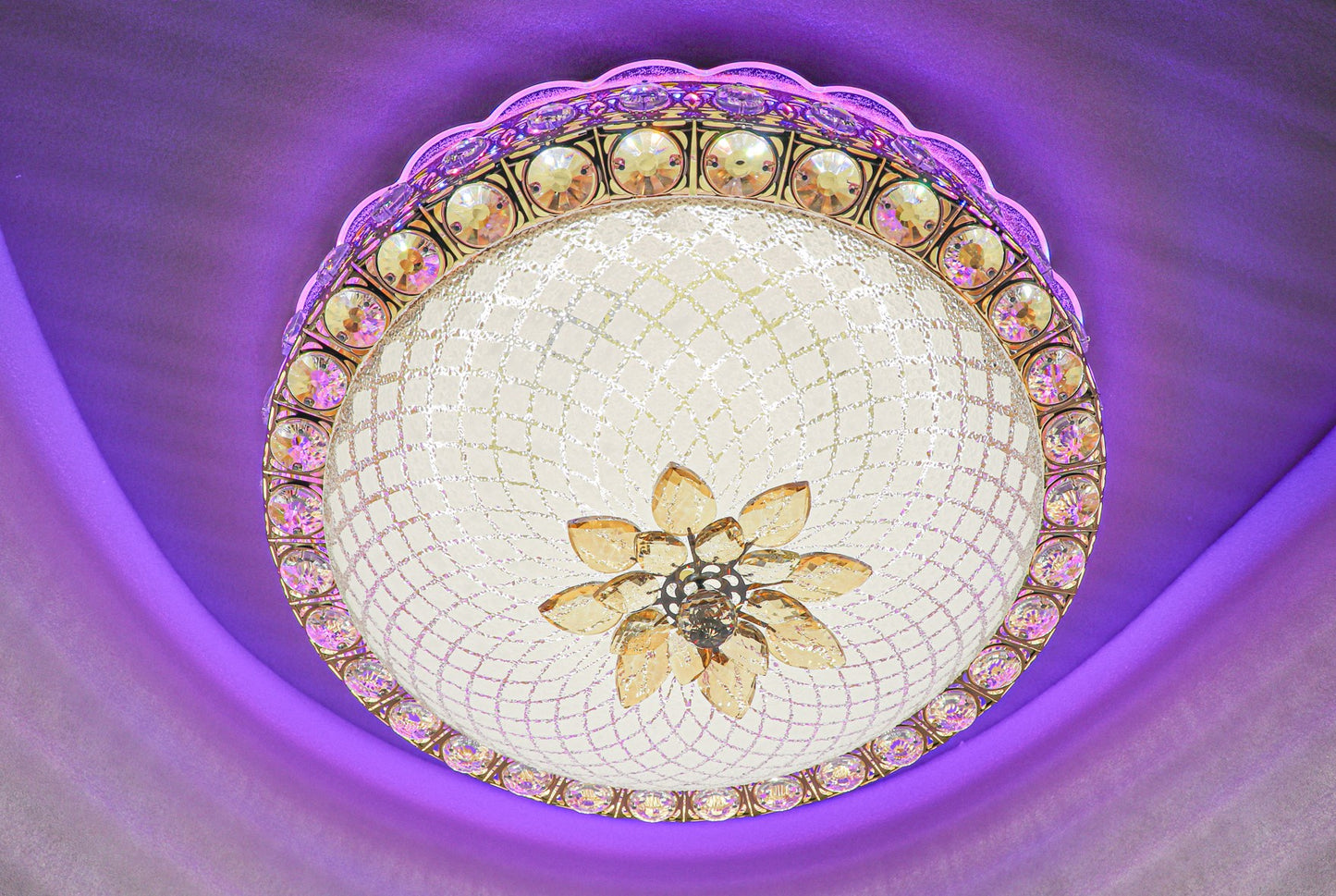 Swanart Etheréa Crystal LED Ceiling Light – 50cm RGB Color-Changing Flush Mount with Remote Control & Bluetooth Music System – Luxurious Glass, Crystal, and Metal Design - Swanart