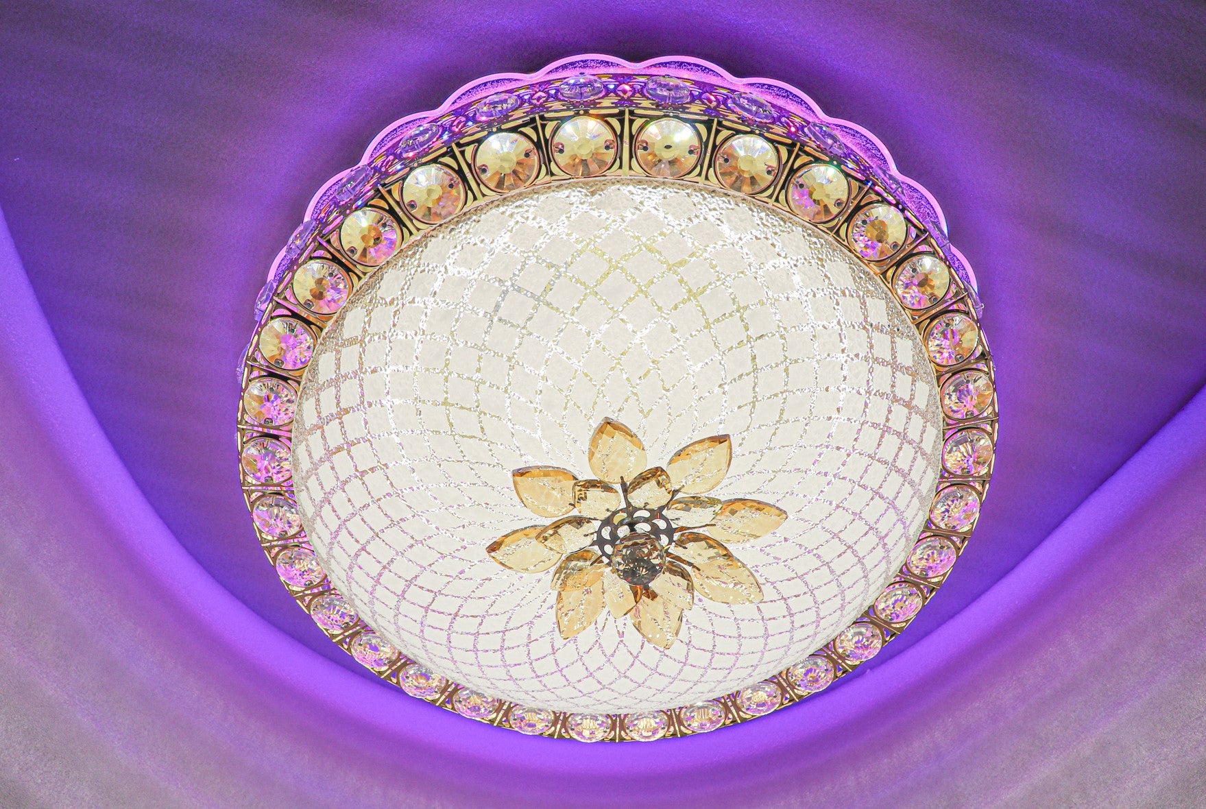 Swanart Etheréa Crystal LED Ceiling Light – 50cm RGB Color-Changing Flush Mount with Remote Control & Bluetooth Music System – Luxurious Glass, Crystal, and Metal Design - Swanart