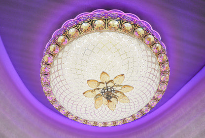 Swanart Etheréa Crystal LED Ceiling Light – 50cm RGB Color-Changing Flush Mount with Remote Control & Bluetooth Music System – Luxurious Glass, Crystal, and Metal Design - Swanart