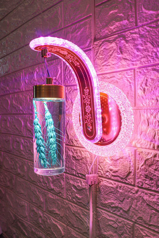 Swanart color-changing wall light displaying vibrant hues on a modern wall, showcasing its versatile lighting transformation.