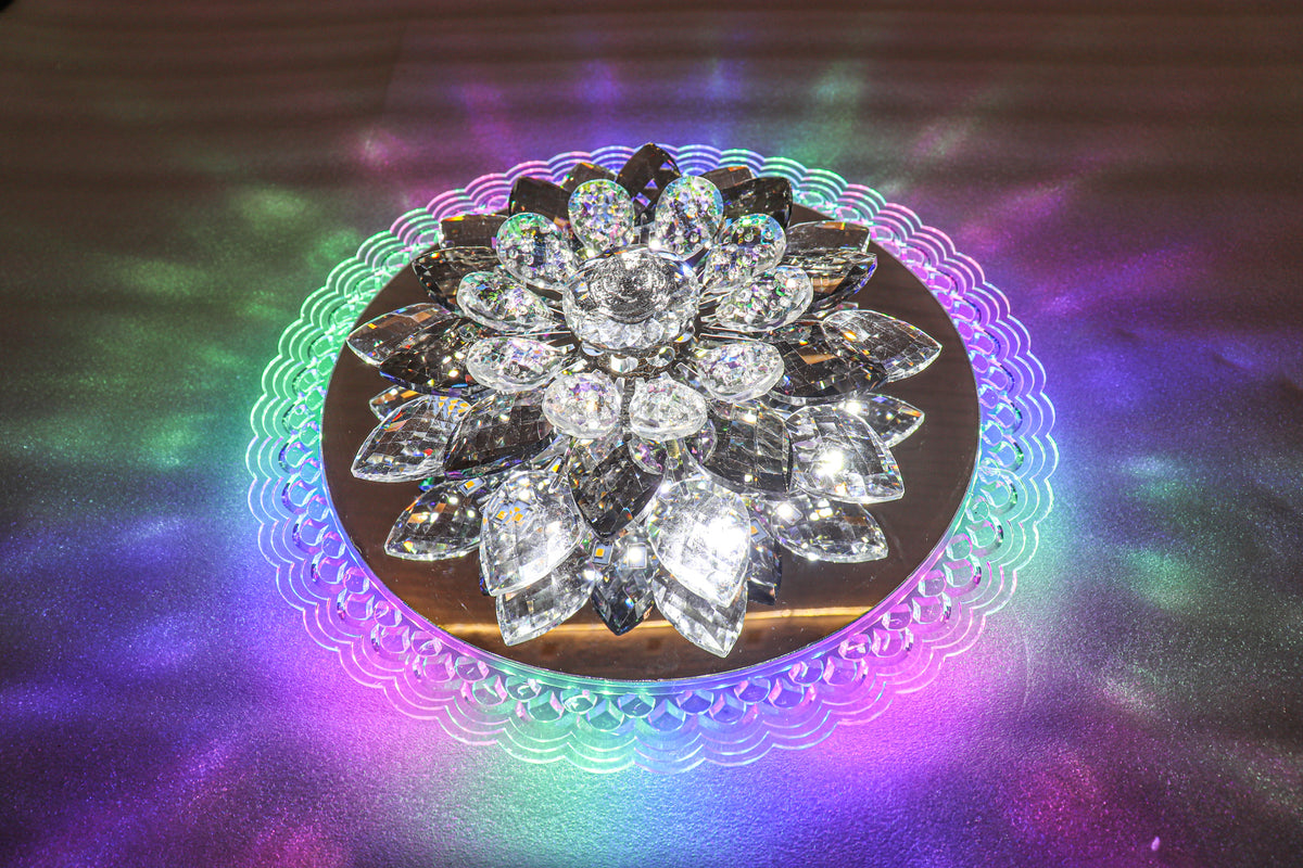 Swanart Elegant Rotating Crystal Flower LED Light Multicolor Changing Decorative for Home and Office - Swanart