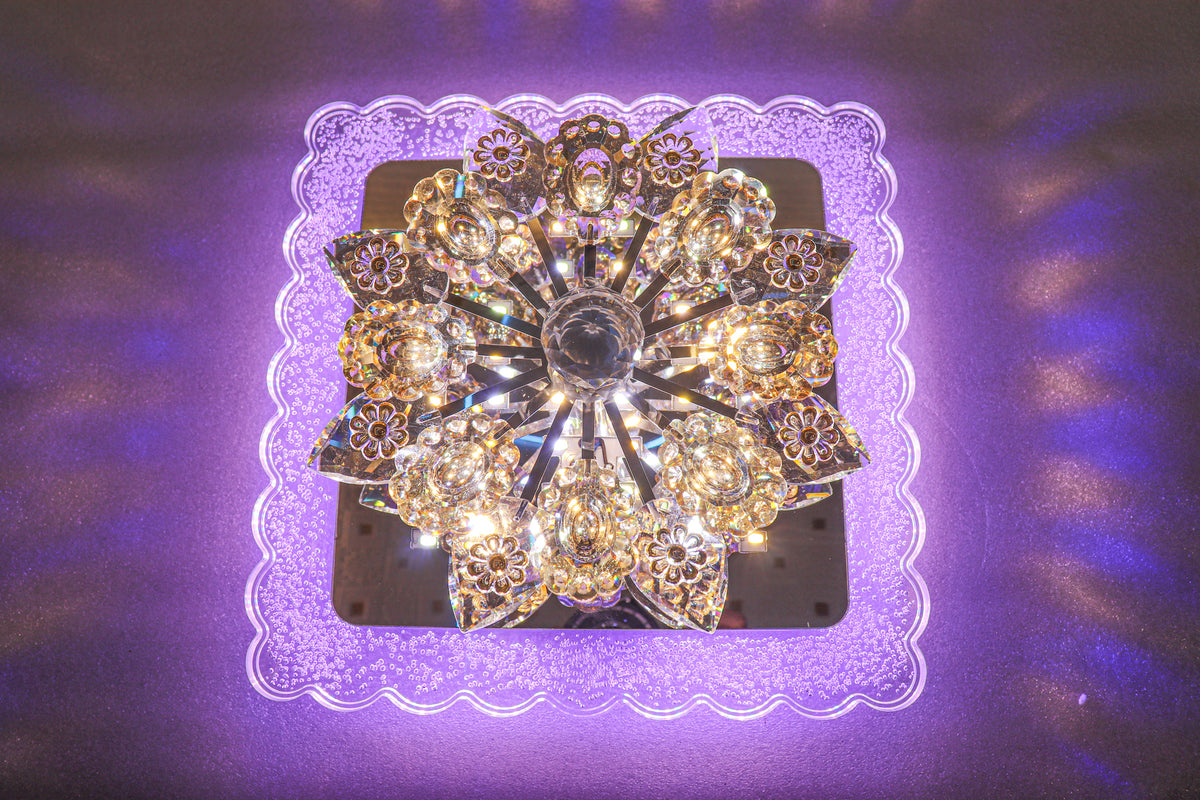 Swanart Rotating Multicolor Crystal Flower Light LED Ceiling Lamp Perfect for Mood Lighting and Interior Decor - Swanart