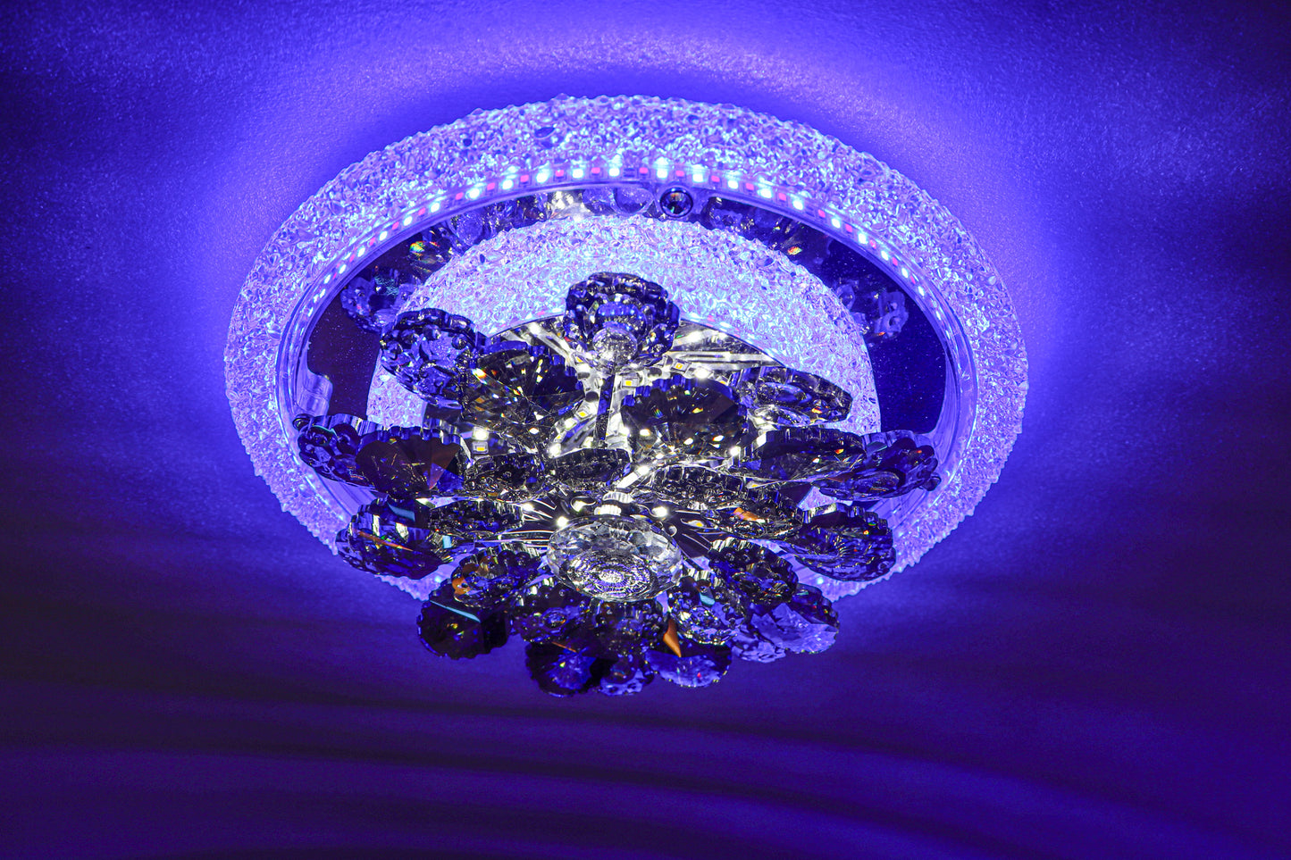 Swanart multi-color LED crystal flower light with glowing, luminous petals creating enchanting illumination.