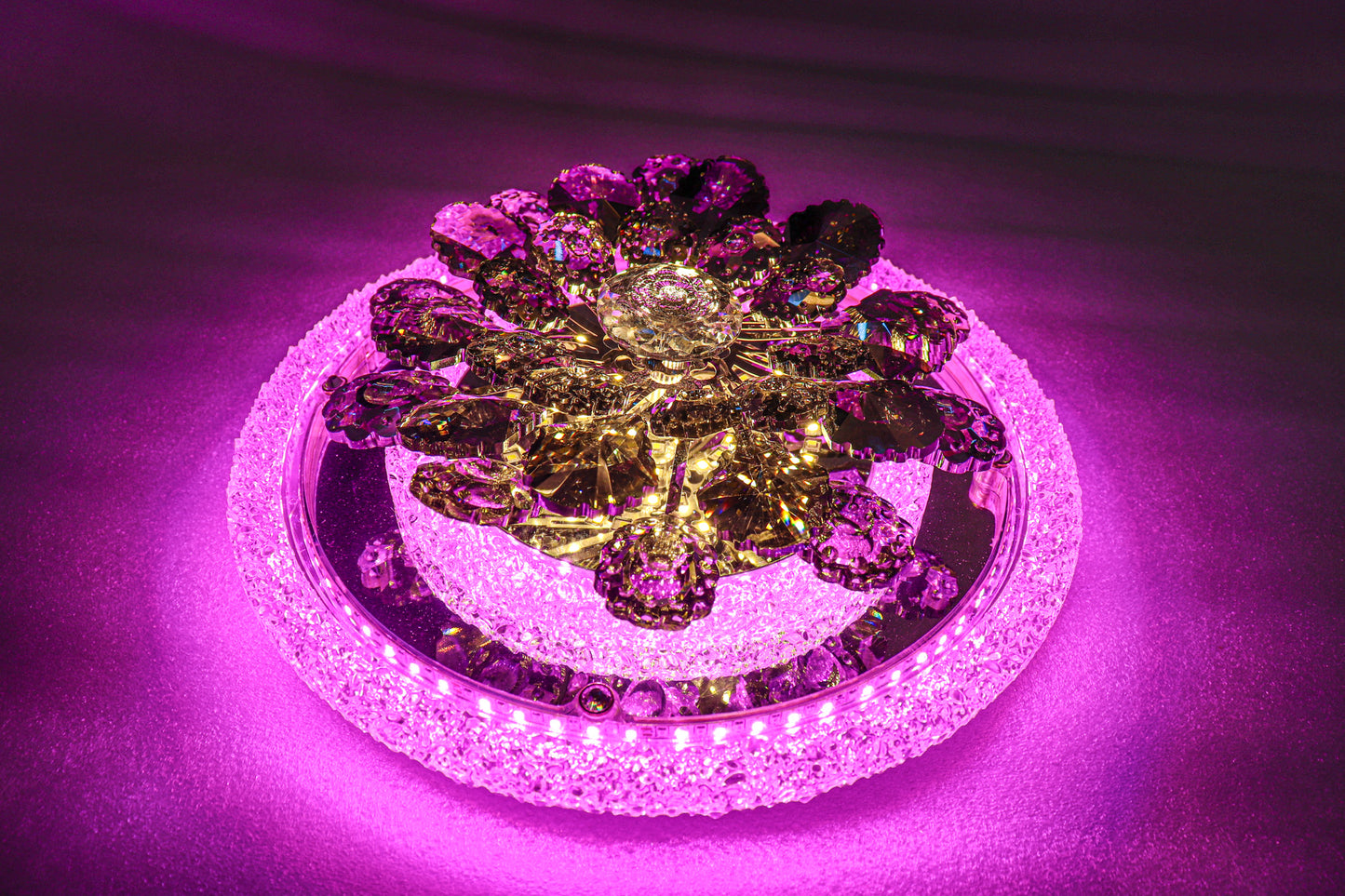 Swanart multi-color LED crystal flower light glowing with enchanting luminescence and vibrant color changes.