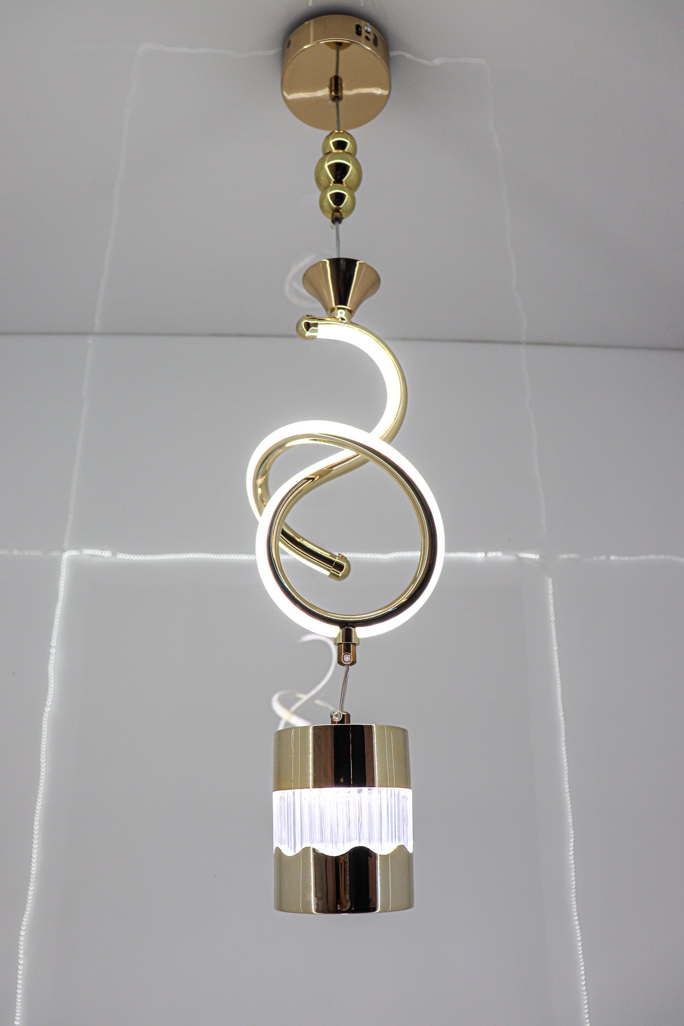 Swanart Modern Gold Spiral Pendant Light - Stylish LED Hanging Lamp with Crystal Accent and Adjustable Height, Perfect for Dining Rooms, Living Rooms, and Bedrooms - Swanart