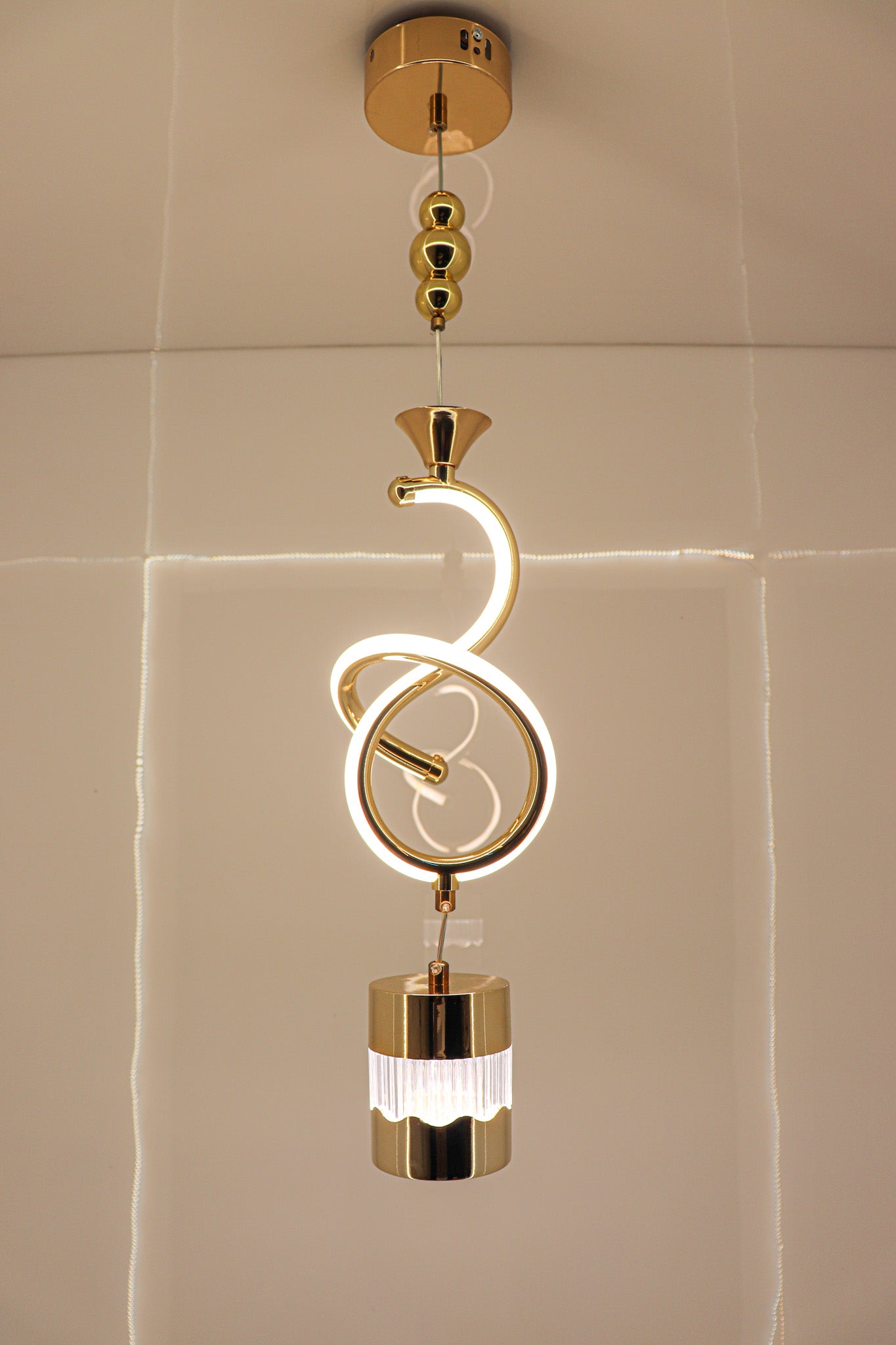 Swanart Modern Gold Spiral Pendant Light - Stylish LED Hanging Lamp with Crystal Accent and Adjustable Height, Perfect for Dining Rooms, Living Rooms, and Bedrooms - Swanart