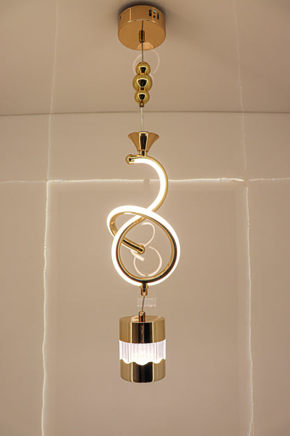 Swanart Modern Gold Spiral Pendant Light - Stylish LED Hanging Lamp with Crystal Accent and Adjustable Height, Perfect for Dining Rooms, Living Rooms, and Bedrooms - Swanart