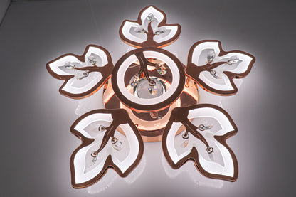 Swanart LumiLeaf Crystal Chandelier: Modern Rose Gold Ceiling Light with Dimmable 3-Color LEDs, Remote Control, Elegant Leaf Design for Dining Room, Living Room, Bedroom, Hallway - Swanart