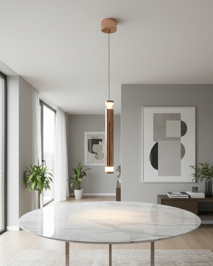 Swanart Modern LED Pendant Light for Living Room, Hanging Light, Pendant Lamp, Ceiling Suspension Light, Adjustable Height Rose Gold Cylinder Pendant Light for Dining Room, Bedroom & Kitchen Island