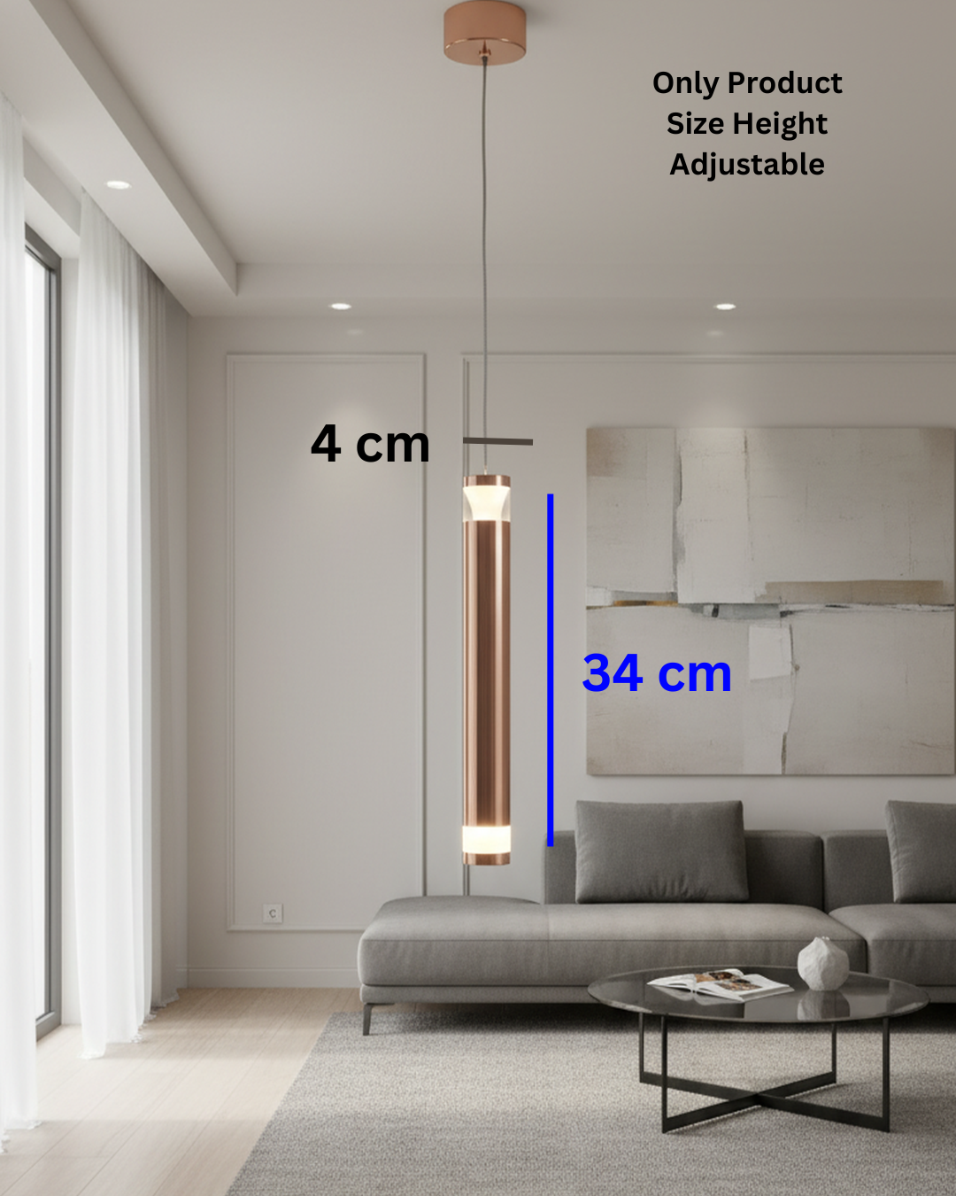 Swanart Modern LED Pendant Light for Living Room, Hanging Light, Pendant Lamp, Ceiling Suspension Light, Adjustable Height Rose Gold Cylinder Pendant Light for Dining Room, Bedroom & Kitchen Island