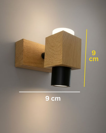 Swanart Modern wooden LED wall light with minimalist up and down sconces, warm white illumination for bedroom, living room, or bathroom.