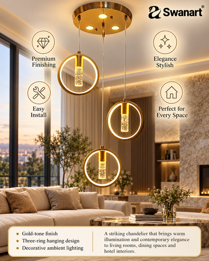 Swanart Radiant Charm Crystal Gel Golden Pendant Light - Elegant Hanging Ceiling Lamp with Sparkling Crystals for Home Decor