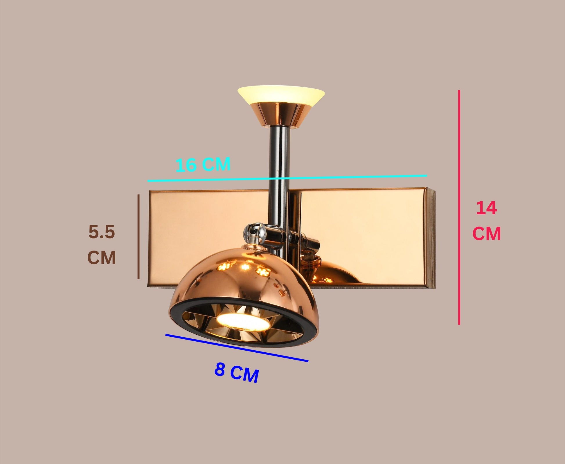 Modern Swanart rose gold and black wall sconce with adjustable LED bell shade for living room, bedroom, or office decor.