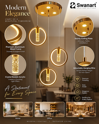 Swanart Radiant Charm Crystal Gel Golden Pendant Light - Elegant Hanging Ceiling Lamp with Sparkling Crystals for Home Decor
