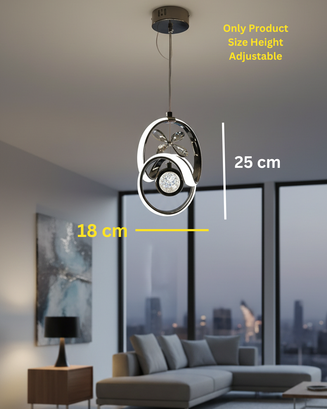 Swanart Modern LED Pendant Light for Living Room, Hanging Light with Crystal Accent, Adjustable Height Chandelier Light, Decorative Ceiling Pendant Lamp for Dining Room, Bedroom & Hallway