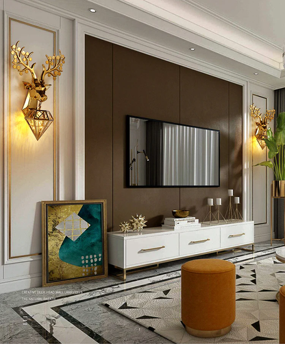 Swanart Luxurious Golden Deer Head Wall Light – Modern LED Crystal Diamond Sconce with Gold Finish, Elegant Animal-Inspired Wall Lamp for Living Room, Bedroom, Hallway & Hotel Decor