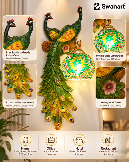 Swanart Twin Peacock Mosaic Glow Wall Light – A Beautiful Combination of Art, Nature and Elegant Lighting