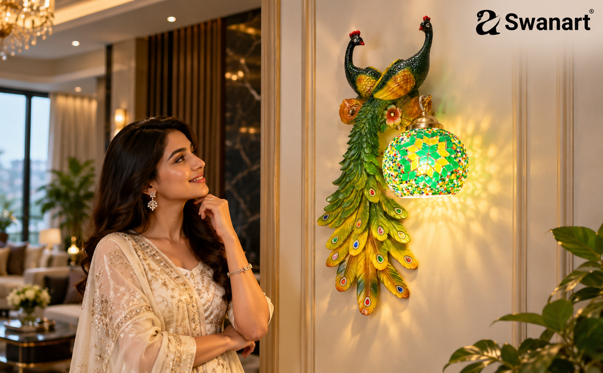 Swanart Twin Peacock Mosaic Glow Wall Light – A Beautiful Combination of Art, Nature and Elegant Lighting