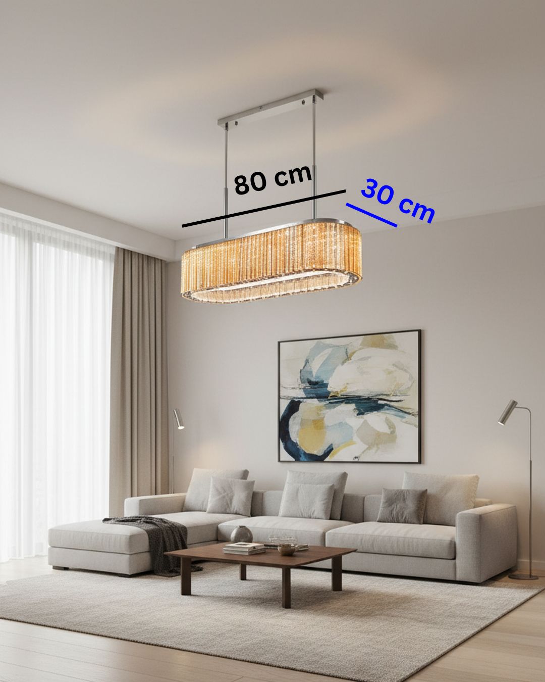 Swanart modern crystal chandelier ceiling light, rectangular LED pendant lamp in warm white, ideal for living rooms and dining areas