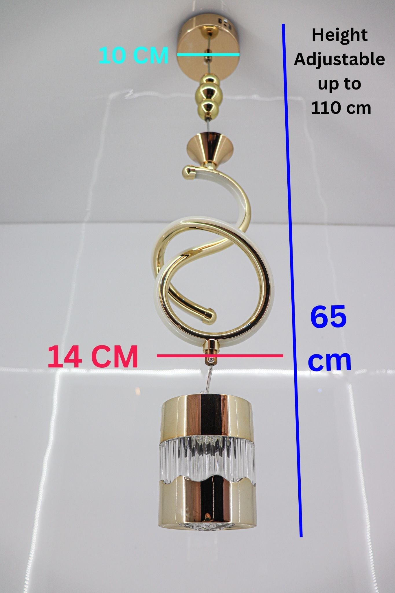 Swanart Modern Gold Spiral Pendant Light - Stylish LED Hanging Lamp with Crystal Accent and Adjustable Height, Perfect for Dining Rooms, Living Rooms, and Bedrooms - Swanart