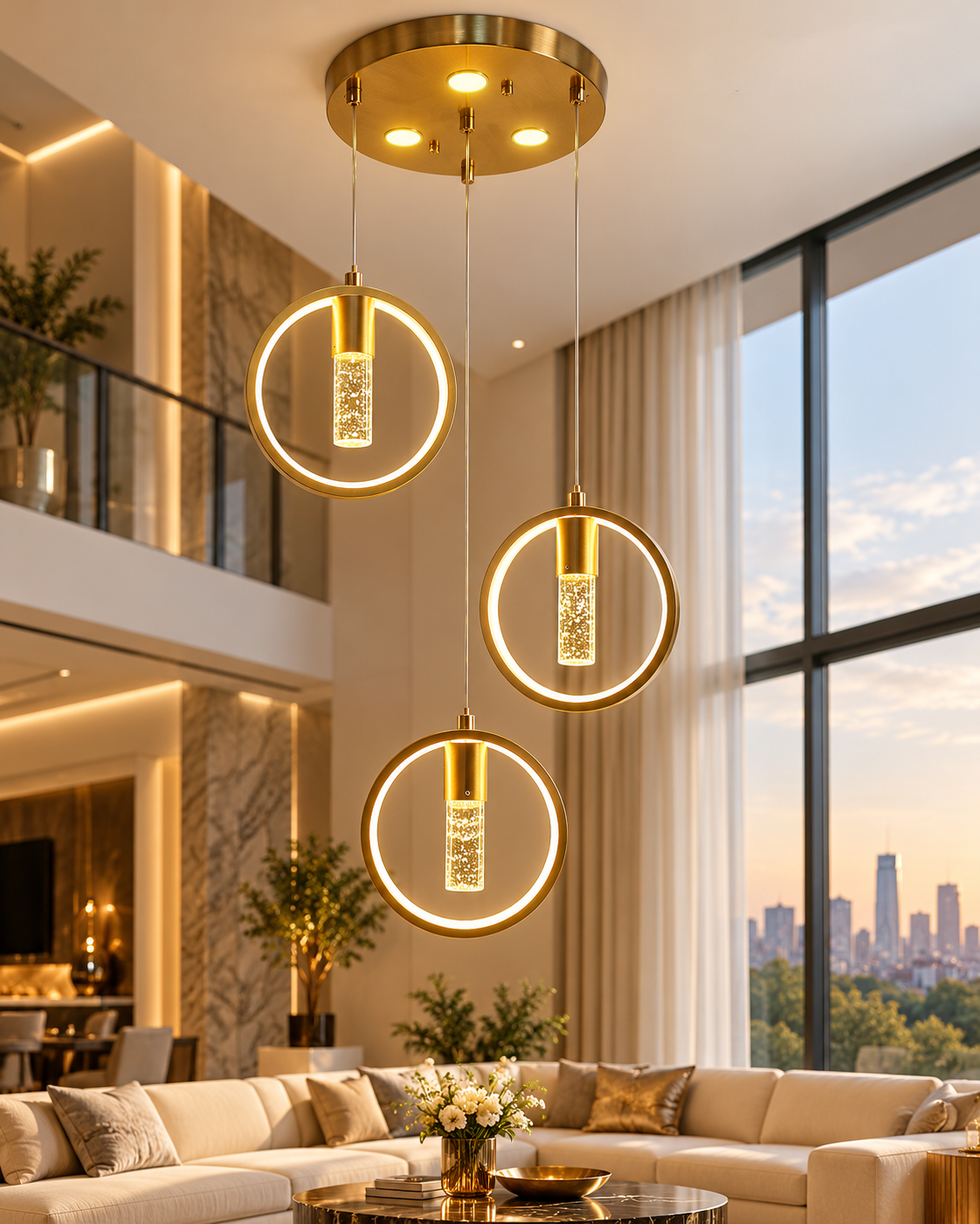 Swanart Radiant Charm Crystal Gel Golden Pendant Light - Elegant Hanging Ceiling Lamp with Sparkling Crystals for Home Decor