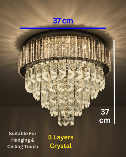 Swanart 5-layer crystal chandelier ceiling light with LED, 37 cm modern luxury hanging and flush mount fixture for living and dining rooms