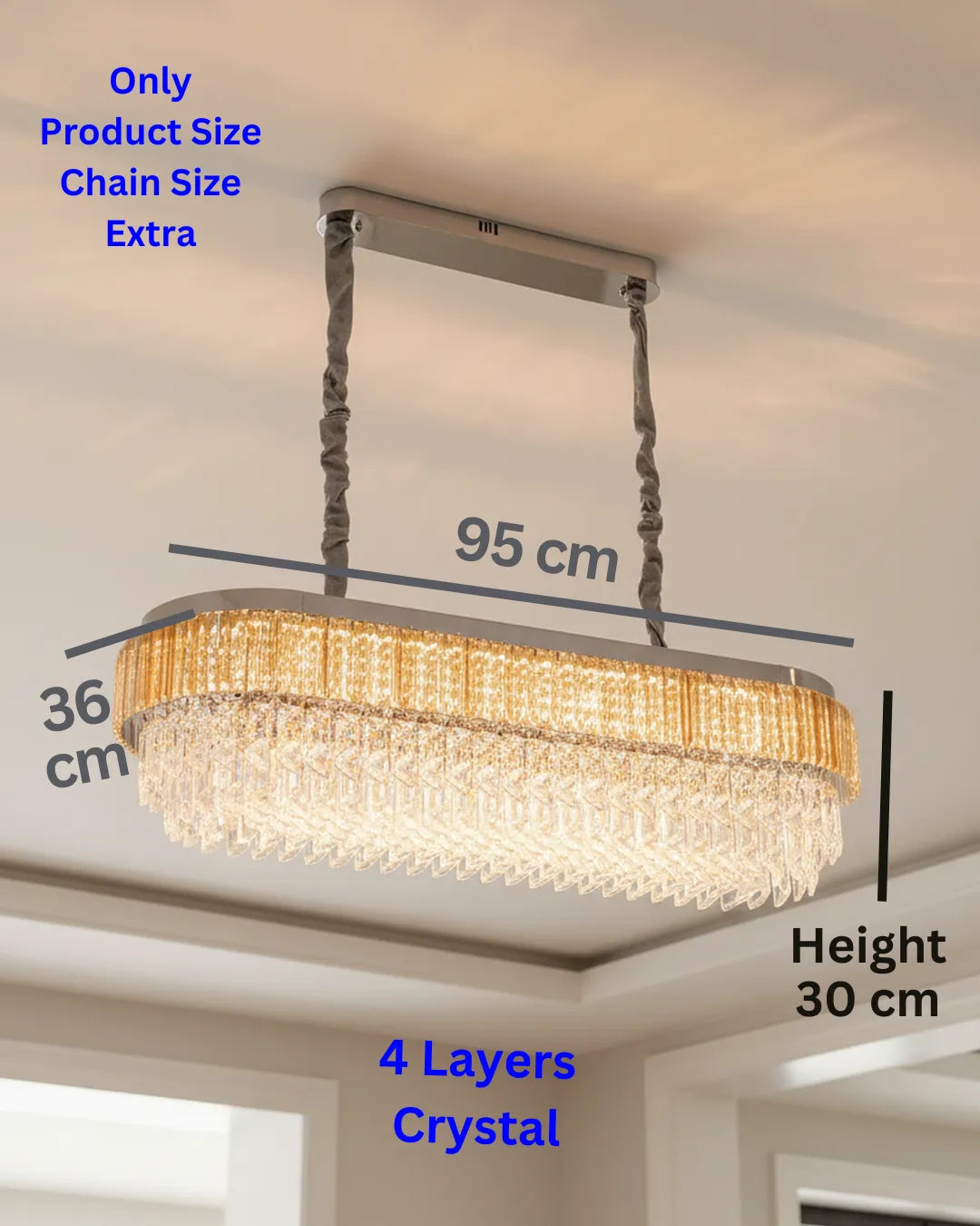 Swanart Luxury Crystal Linear Chandelier for Dining Table, Modern Gold LED Pendant Ceiling Light, 4 Layer Crystal Rectangular Hanging Lamp for Living Room Kitchen Island Dining Room