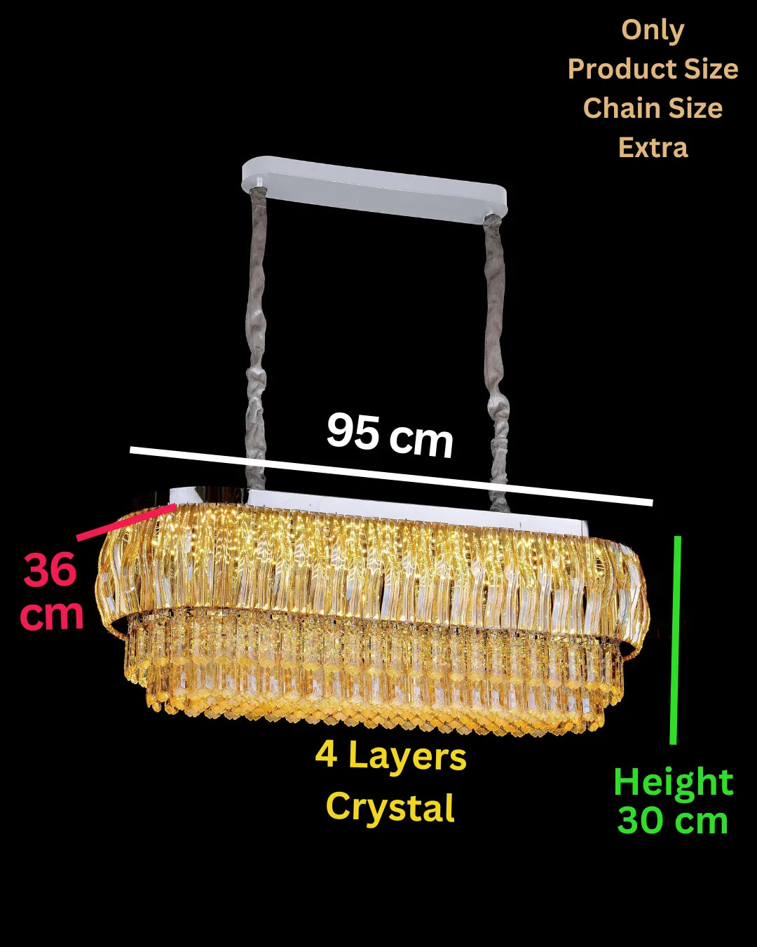 Swanart Luxury Rectangular Crystal Chandelier 95cm Modern LED Ceiling Hanging Light 4 Layer Gold Crystal Pendant Lamp for Dining Table Living Room Hotel Lobby Restaurant Decorative Lighting