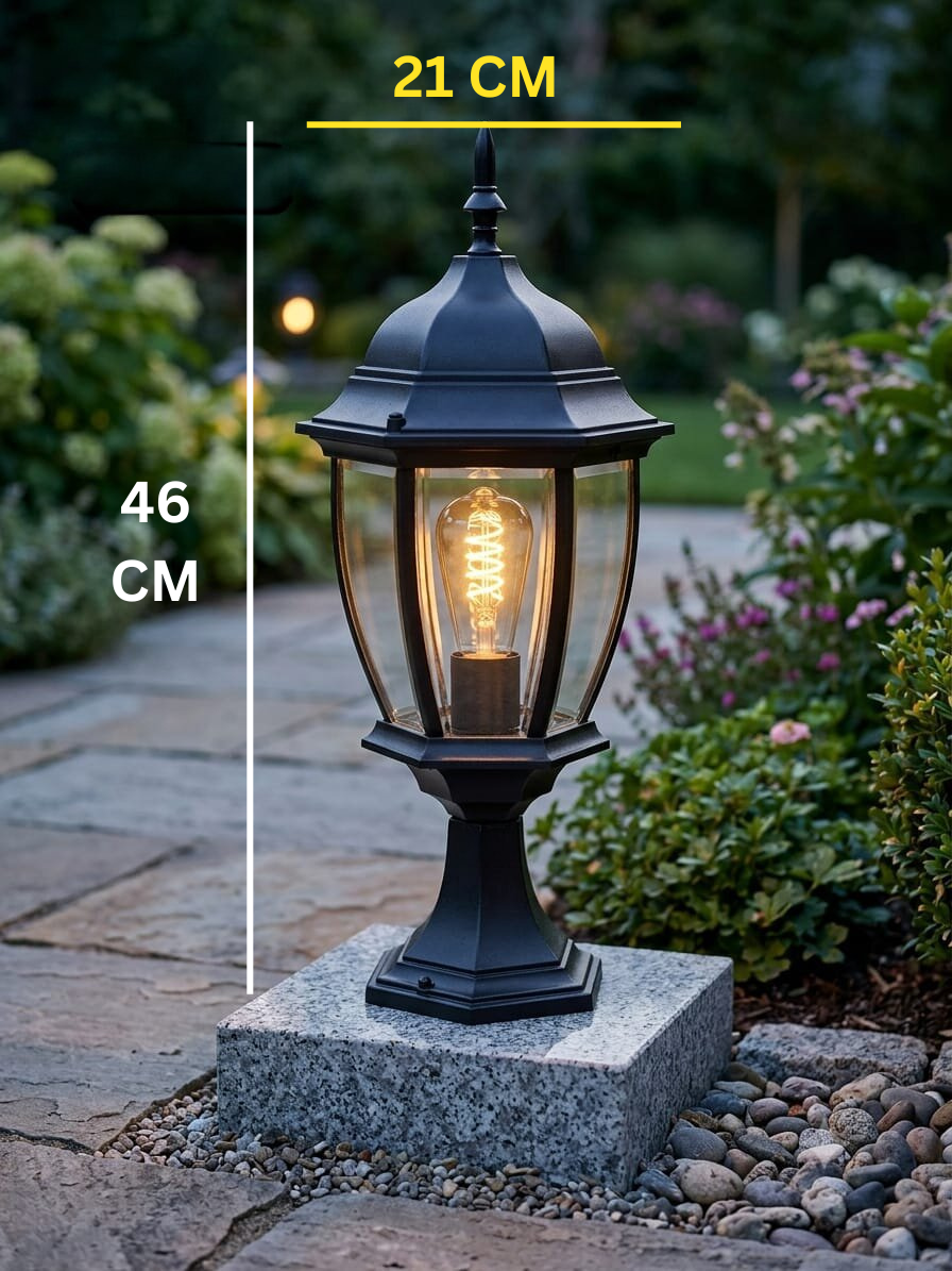 Swanart Outdoor Gate Light Lamp Post Light, Waterproof Exterior Garden Pillar Light, E27 Base Outdoor Lantern, Black Aluminum Glass Landscape Fence Column Light for Villa Patio Balcony Entrance