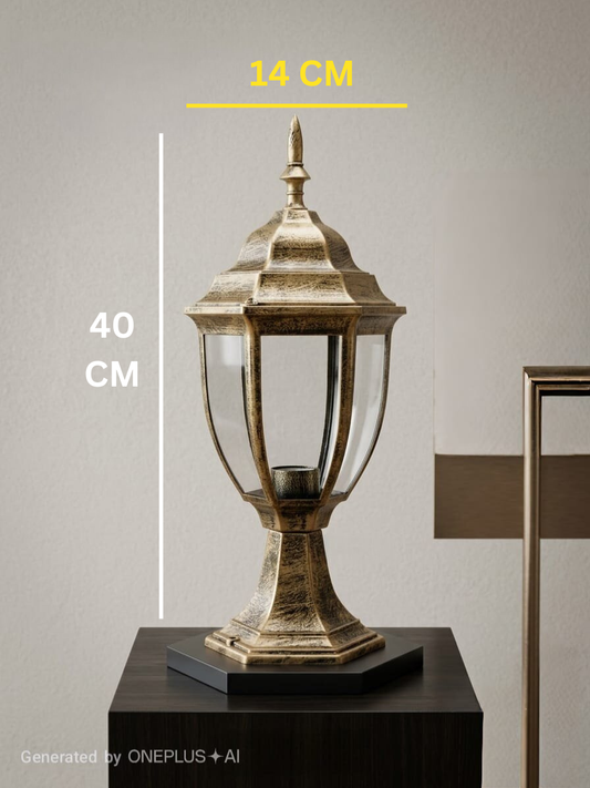 Swanart Vintage Outdoor Gate Light, Antique Gold Pillar Lamp, Waterproof Garden Post Lantern, E27 Decorative Exterior Light for Gate, Balcony, Terrace, Pathway & Villa Entrance (14 x 40 CM)