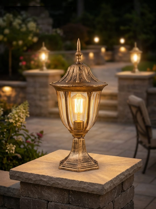 Swanart Outdoor Gate Light Pillar Lamp, Vintage Waterproof Garden Post Lantern, Antique Exterior Column Light, Decorative Outdoor Lighting Fixture for Gate, Patio, Villa & Landscape – 37 x 16 CM
