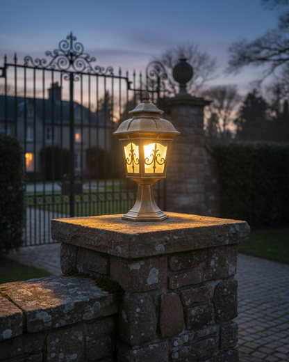 Swanart outdoor gate pillar light with vintage lantern design, waterproof garden post lamp, E27 LED compatible, suitable for patio and driveway