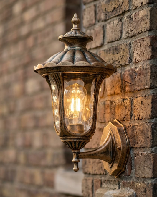 Swanart Vintage Outdoor Wall Light Antique Bronze Finish with Glass Shade, Waterproof Exterior Wall Lamp, Decorative Garden Porch Balcony Entrance Light, E27 Wall Sconce, 35 x 19 cm