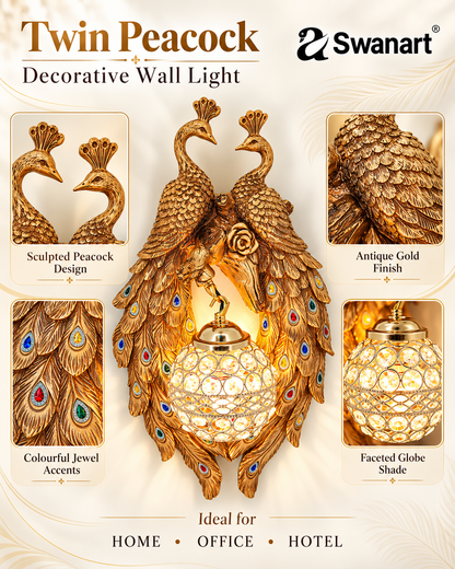 Exquisite Peacock Wall Sconce Royal Crystal Lighting - Swanart