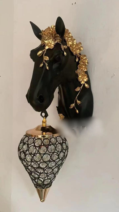 Elegant Horse Head Wall Sconce with Crystal Lamp - Swanart