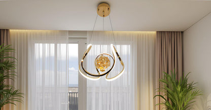 swanart Modern LED Crystal Chandelier Light with Gold Finish, Adjustable Hanging Pendant Ceiling Lamp with Energy-Saving LED and Elegant Crystal Ball Design for Living Room, Dining, Bedroom, Hall - Swanart