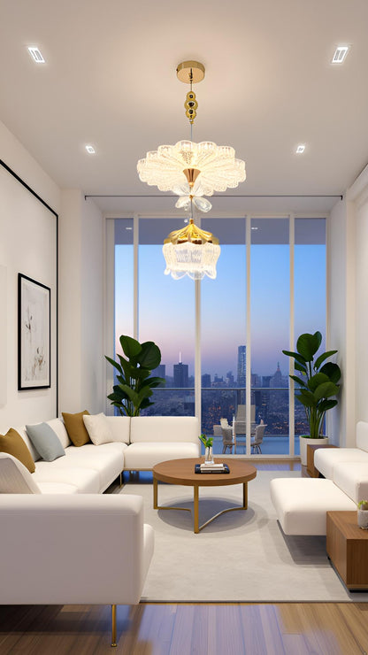swanart Modern Luxury Crystal Chandelier Pendant Light Fixture with Gold Finish, Adjustable Height Ceiling Lamp for Dining Room, Bedroom, Entryway, Living Room - Elegant Sparkle - Swanart