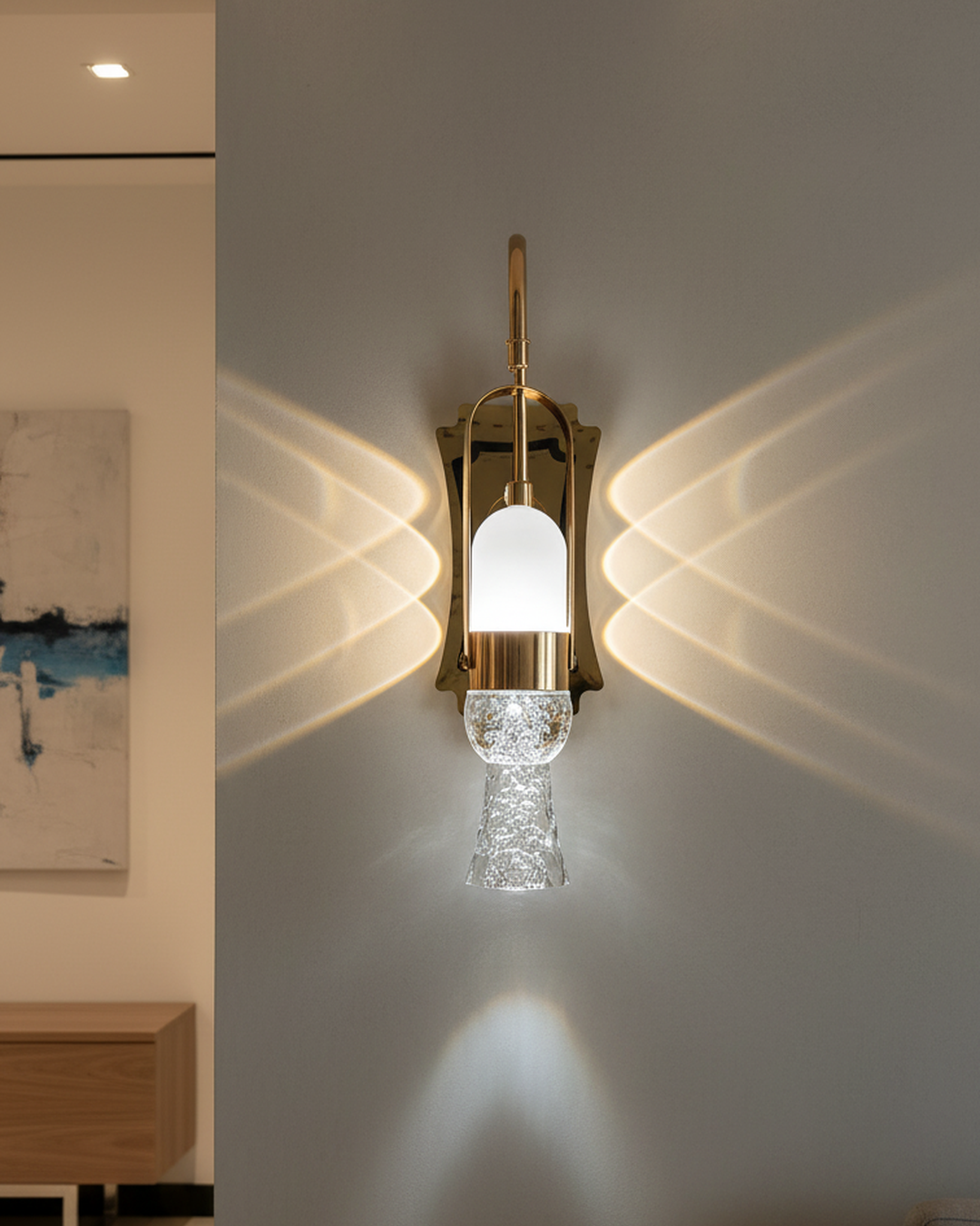 Swanart Modern LED Wall Light, Crystal Glass Wall Sconce, Gold Metal Decorative Wall Lamp, Luxury Indoor Wall Light, Bedroom Living Room Hallway Bedside Wall Lighting Fixture