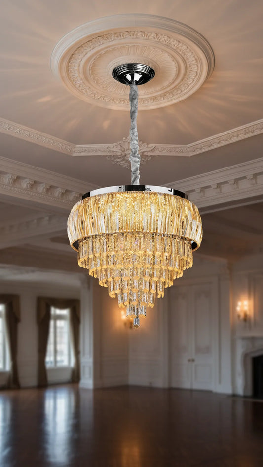 Swanart Luxury Gold Crystal Chandelier Ceiling Light, Modern Hanging Crystal Chandelier for Living Room, Dining Room & Hall, Crystal Pendant Light, Elegant LED Ceiling Fixture