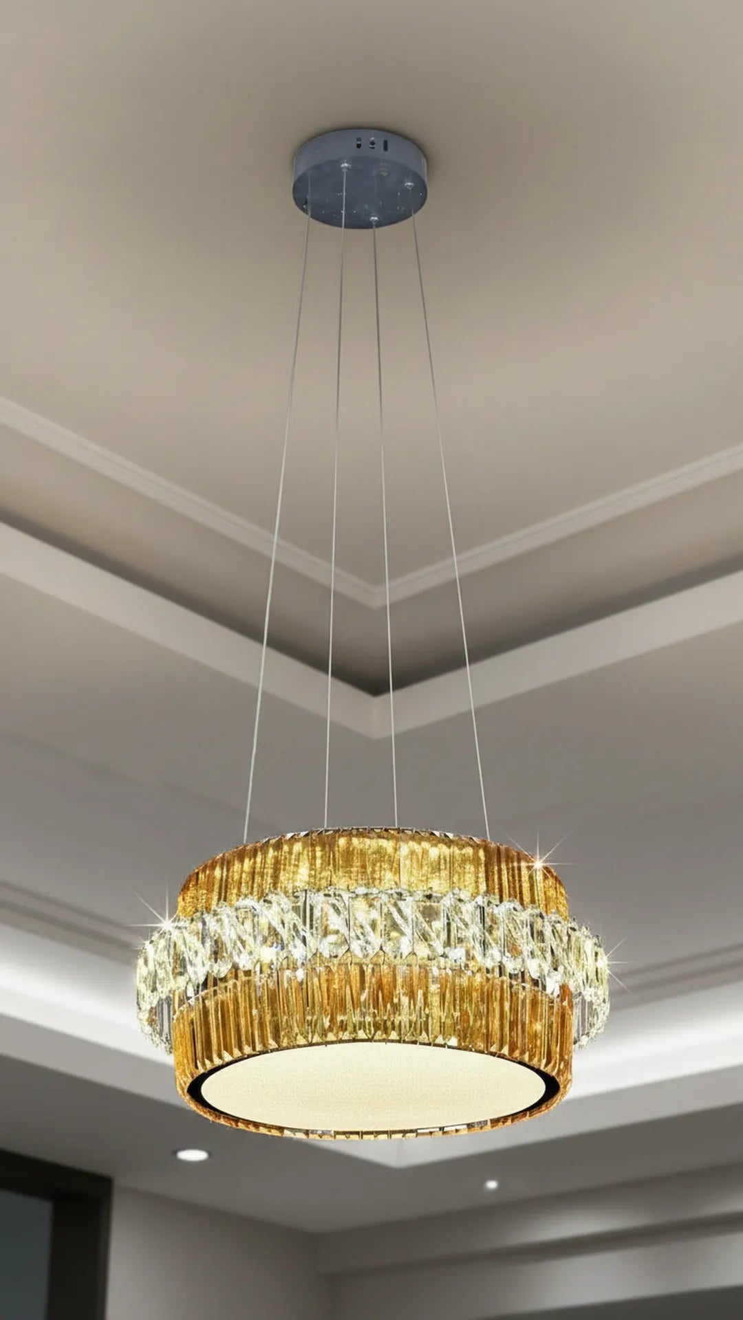 Swanart Luxury Crystal Ring Chandelier 50 cm Modern Gold Pendant Ceiling Light with Crystal Glass Design, Elegant LED Hanging Lamp for Living Room Dining Room Bedroom Home Decor Lighting Fixture